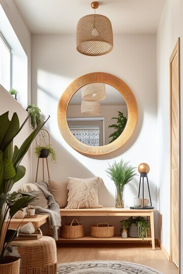 expensive mirror in creative small room, wall creativity.